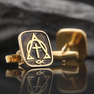 Alpha & Omega Christian Cross Cufflinks, Symbolic Cross Cufflinks, ICHTHUS Cufflinks, Christian Cufflinks, Faith Cross Pendant Cufflinks