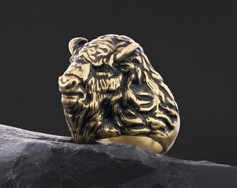 Bison Buffalo Face Ring, Wild Spirit Animal Ring, Buffalo Head Ring, Western Buffalo Head Ring, Tribal Boho Style Ring, Animal Jewelry