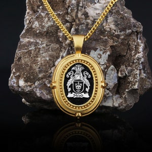 Custom-made Engraved Necklace, Personalized Family Crest Necklace, Family Crest Necklace, Custom Coat of Arms Necklace, Family Jewelry