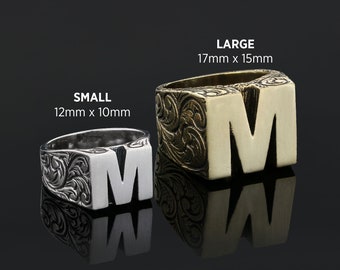 Initial M Letter Ring, Monogram Letter M Ring, Silver Alphabet Jewelry, Handmade Signet Ring, Gold Coated Initial Ring, A-Z Letter Ring