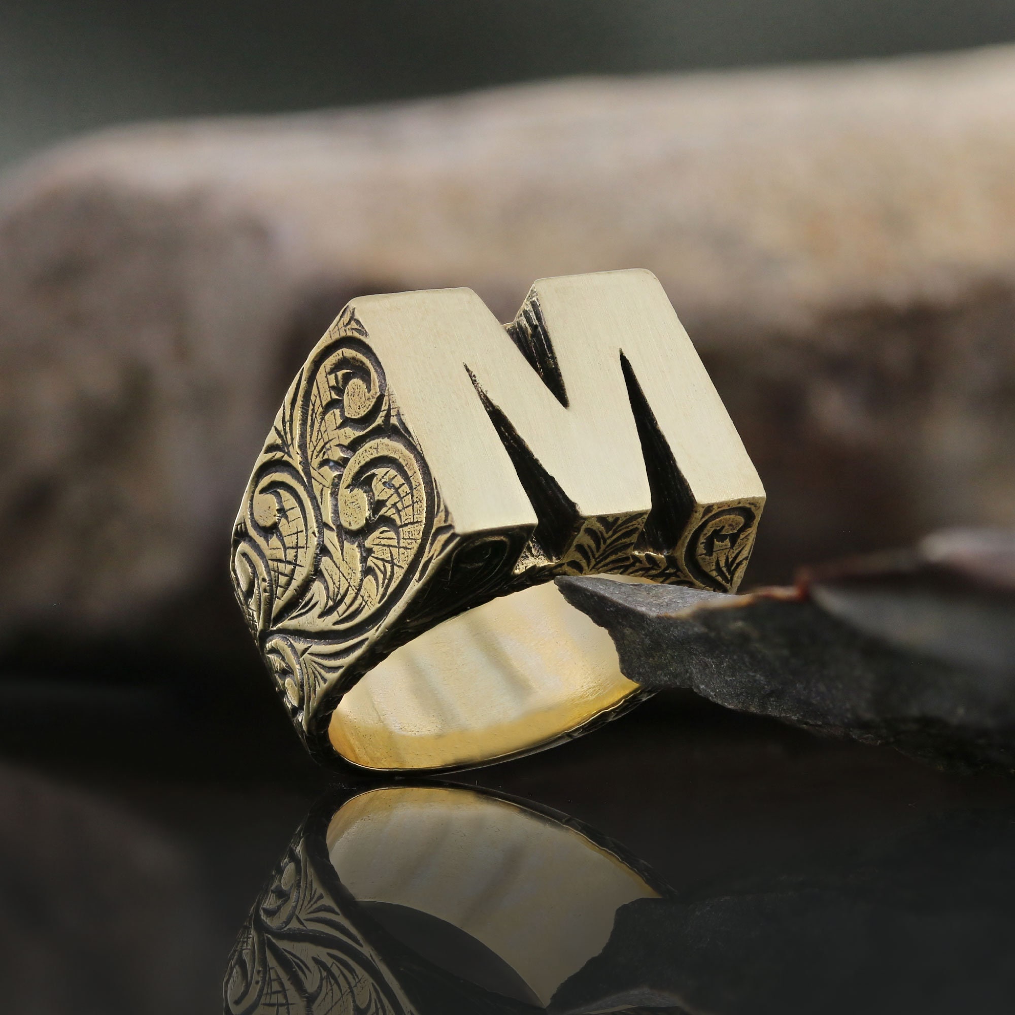 Initial M Letter Ring, Monogram Letter M Ring, Silver Alphabet