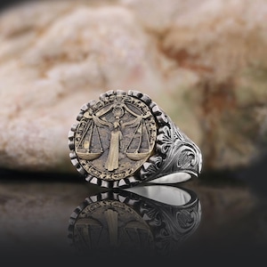 Libra Engraved Ring With Motifs, Libra Zodiac Ring, Astrology Ring for Men, Handmade Constellation Ring, Libra Horoscope Ring