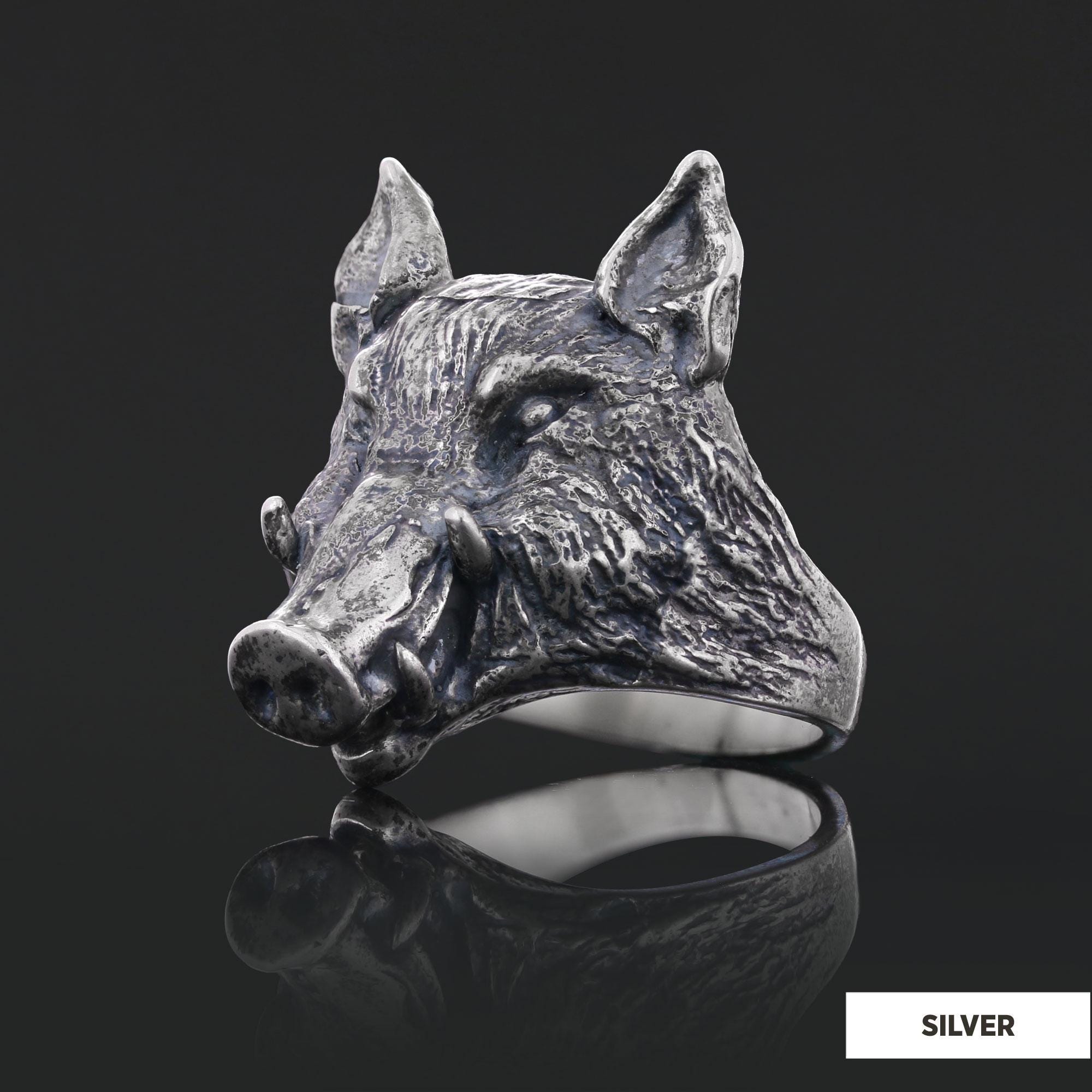 3D Pig Head Ring , Wild Boar Head Ring, Pig Jewelry, Pig Ring