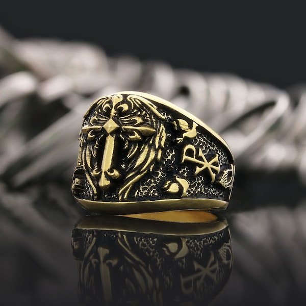 Crusader Ring, Chi Rho Ring, Silver Christian Ring, Templars Cross Ring, Bishop Signet Ring, Catholic Ring for Man, Trinity Knot Gift