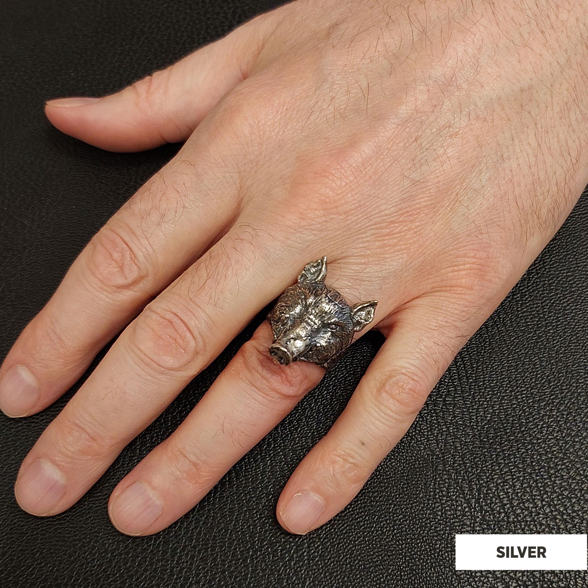 3D Pig Head Ring , Wild Boar Head Ring, Pig Jewelry, Pig Ring