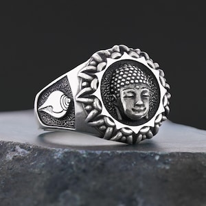 3D Buddha Ring, Om Buddha Ring, Hindu Ring, Shankha Buddha Ring, Endless Knot Ring, Meditation, Yoga, Buddhist Jewelry, Gift for Her