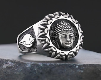 3D Buddha Ring, Om Buddha Ring, Hindu Ring, Shankha Buddha Ring, Endless Knot Ring, Meditation, Yoga, Buddhist Jewelry, Gift for Her