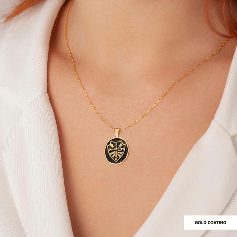 Cross and Shield Pendant Necklace, Faith Jewelry, Symbol of Protection