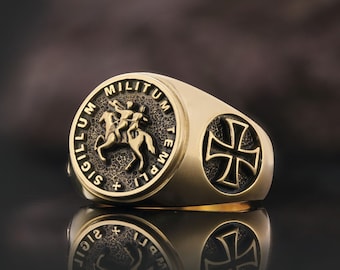 Sigillum Militum Templi Ring, Medieval Knight Seal Ring, Masonic Cross Jewelry, Knights of the Temple Ring, Symbolic Medieval Jewelry