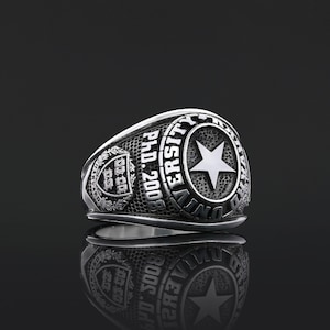 Personalized College Ring, University Ring, Graduation Ring Gift, Personalized Class Ring for Man, Class Band Ring, High School Ring