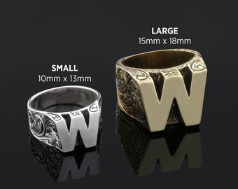W Initial Ring, Letter W Ring, Gold Coated Signet Ring, Handmade Name Ring, Monogram W Letter Ring, Silver Alphabet Jewelry, A-Z Letter Ring