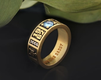 Custom College Class Ring for Men, Personalized Graduation Ring, Birthstone University Band Ring, High School Jewelry Gift