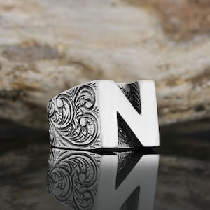 Anillo con la letra N, anillo con el monograma de la letra N, anillo con el alfabeto en plata de ley 925, anillo con la inicial personalizada, anillo con la letra N, anillo con la inicial para mujer