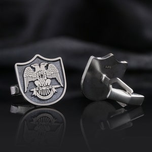 Double Headed Eagle Masonic Cufflinks, Handmade Masonic Cufflinks, Masonic Symbol Button Links, Sterling Silver Customized Cufflinks