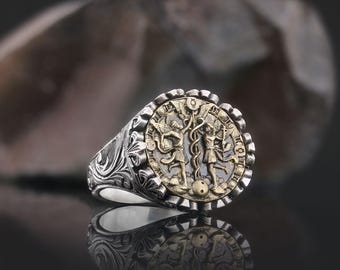 Gemini Ring With Motifs, Gemini Horoscope Ring, Gemini Zodiac Symbol, Astrology Ring for Women, Gemini Birthday Gift for Women