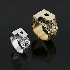 Anillo con monograma de la letra P, anillo con inicial P, anillo de plata con la letra P, joyería con inicial personalizada, anillo con la letra P para hombre, anillo con el alfabeto hecho a mano