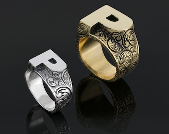 Monogram P Letter Ring, Initial P Ring, Silver Letter P Ring