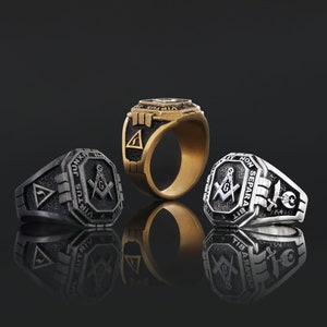 Aangepaste vrijmetselaarsring, meester vrijmetselaarsring voor man, vrijmetselaar gouden ring, gepersonaliseerde vrijmetselaarsring, rozenkruiser sieraden, verleden meesterring cadeau