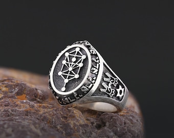 Anillo de bendición de la Cábala, joyería judía, anillo de la flor de la vida, anillo de mandala, anillo de esperanza, anillo de afirmación, joyería talismán para hombre, regalo para él