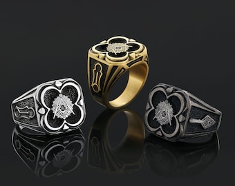 Freemasonry Ring, Masonic Ring, Lodge with G Ring, Great Architect Band Ring, Freemason Signet Ring, Masonic Statement Ring for Men