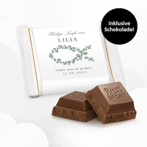 Gastgeschenk Ritter Sport Mini für die heilige Taufe, Kommunion, Firmung oder Konfirmation mit Eukalyptus Fisch, fertig gebastelt