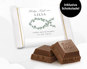 Gastgeschenk Ritter Sport Mini für die heilige Taufe, Kommunion, Firmung oder Konfirmation mit Eukalyptus Fisch, fertig gebastelt