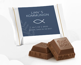 Gastgeschenk Ritter Sport Mini "Classic Fish" für die Kommunion oder Konfirmation, fertig gebastelt