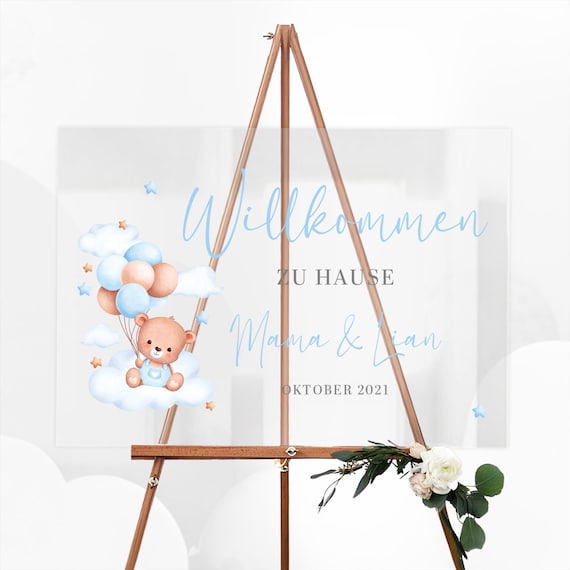 Willkommen Baby Poster Di Benvenuto Per Neonato Maschio, Formato DIN A2, Con Cicogna, Carta Fotografica Lucida, Iulias Verlag - 3
