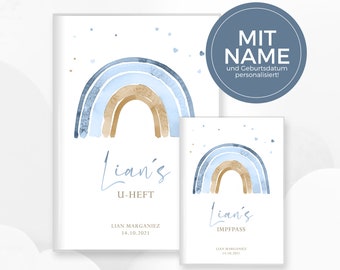 Personalized cover for child health record booklet and vaccination card with a magical rainbow design.