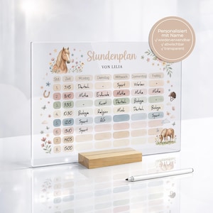 Personalisierter Stundenplan DIN A4 aus Acrylglas | Perfektes Geschenk zur Einschulung in unterschiedlichen Designs, Pferde