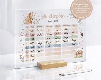 Horario A4 personalizado de cristal acrílico | Regalo perfecto para la vuelta al cole con varios diseños, caballos