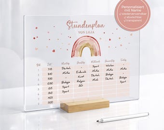Horario acrílico personalizado A4 | Regalo perfecto para la matrícula escolar con arcoíris