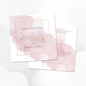 Einladungskarte / Einladung für die Baby Party / Baby Shower, personalisiert mit euren Namen und Datum Rosa