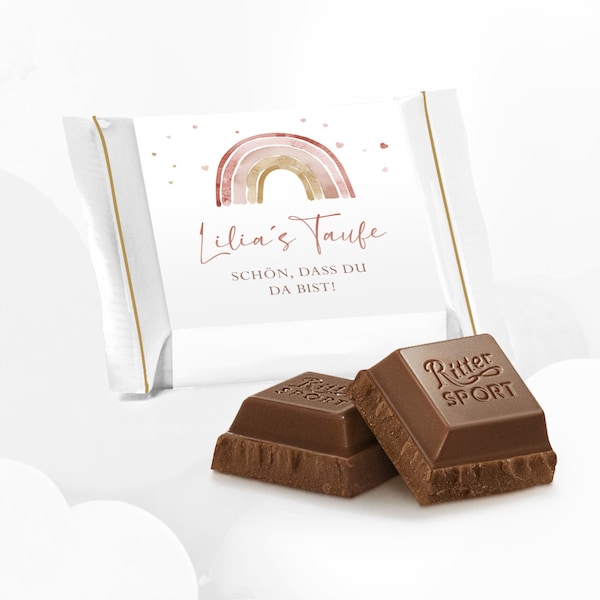 Cadeau d'invité Ritter Sport Mini pour baptême, communion, confirmation ou anniversaire avec un arc-en-ciel magique, prêt à l'emploi