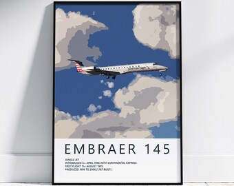 Piedmont Fluglinien Embraer ERJ145 Poster - Luftfahrt Kunst & Piloten Geschenke - Flugbegleiter, Flugbegleiter, Flugzeug Bild