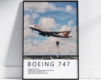 British Airways Boeing 747 Poster - Aviation Art for Pilots & Enthusiasts - Airline Print, Aircraft Picture, Plane Gift, Heathrow Airport