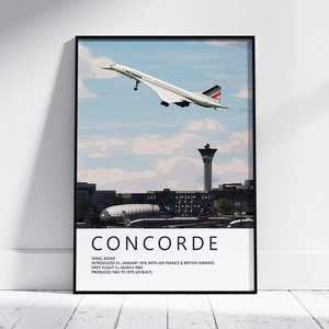 Poster Air France Concorde - oeuvres d&#39;art aéronautiques pour pilotes et amateurs - impression compagnie aérienne, photo d&#39;avion, cadeau avion, aéroport de Paris, BAC