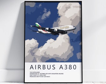 Emirates Airbus A380 Poster - Aviation Art & Pilot Gifts - Airline Print, Aviation Decor, Flight Attendant, Aircraft Picture