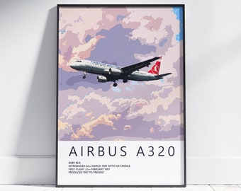 Turkish Airlines Airbus A320 Poster, cadeau voor piloot, luchtvaartposter, luchtvaartkunstwerk, luchtvaartcadeau, passagiersvliegtuig, vliegtuig, vliegtuig