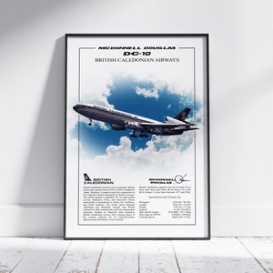 British Caledonian McDonnell Douglas DC10 Poster, aviation wall art, airliner print, pilot gift, plane picture