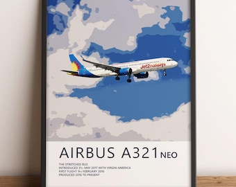 Jet2 Airbus A321 Neo Print Jet2holidays, Arte de aviação, Impressões de arte de avião, Presente de piloto, Pôster de aviação, Decoração de companhia aérea