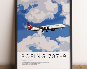 Impressão do Boeing 787 da Virgin Atlantic, arte da aviação, impressões de arte de avião, presente de piloto, pôster de aviação, decoração de companhia aérea