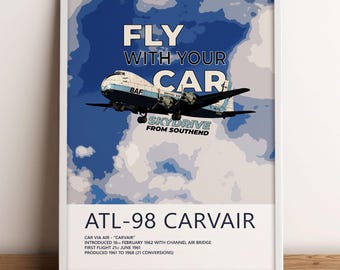 Pôster do ATL-98 Carvair da British Air Ferries – Arte de parede clássica da aviação britânica para geeks, observadores, pilotos e colecionadores | Emoldurado ou sem moldura