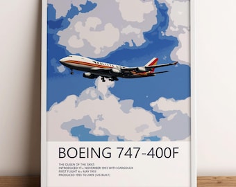 Pôster do Boeing 747-400F da Kalitta Air – Arte de parede com aeronave cargueira para pilotos, aviadores, engenheiros, observadores de aeronaves e colecionadores | Emoldurado ou sem moldura