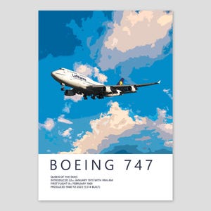 Lufthansa Boeing 747 Poster | Detailed Aviation Art Print | Civil Airliner Wall Art | Pilot Office Decor | Aviation Enthusiast Gift