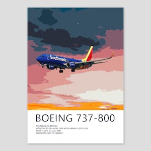 Southwest Boeing 737 Poster | Detailed Aviation Art Print | Civil Airliner Wall Art | Pilot Office Decor | Aviation Enthusiast Gift
