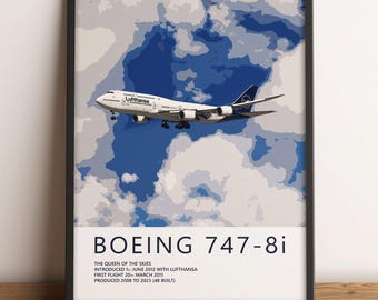 Lufthansa Boeing 747-8 Poster – Aviation Wall Art, Airline Pilot Gift