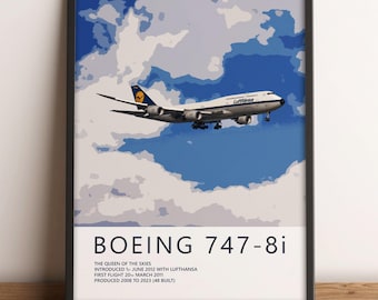 Lufthansa Boeing 747-8 Poster - Retro Livery – Aviation Wall Art, Airline Pilot Gift
