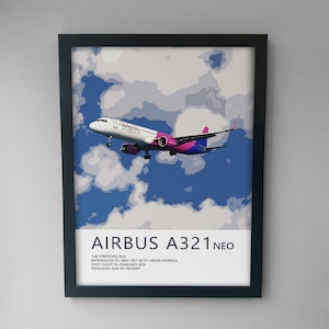 Wizzair Airbus A321 NEO Poster - Plane art for aviation enthusiasts & pilot retirement gifts, airline and airplane artwork prints