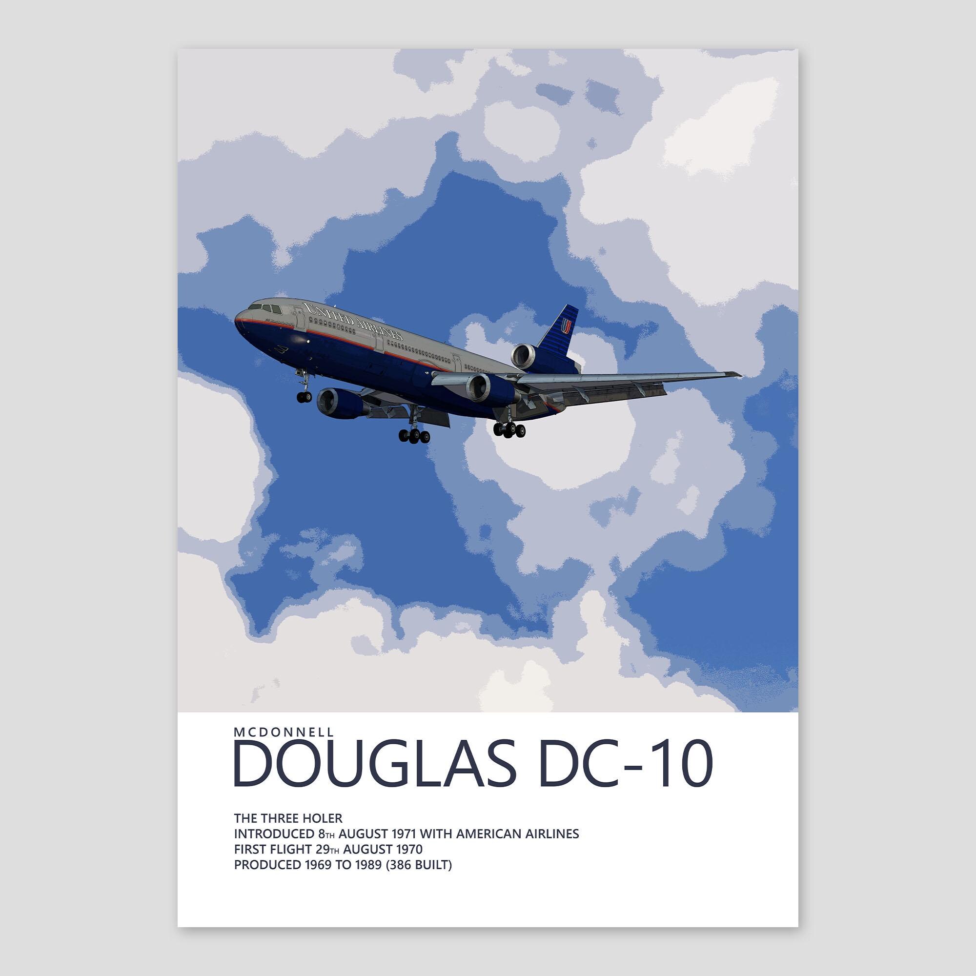 United Airlines Mcdonnell Douglas DC-10 Poster – Battleship Grey